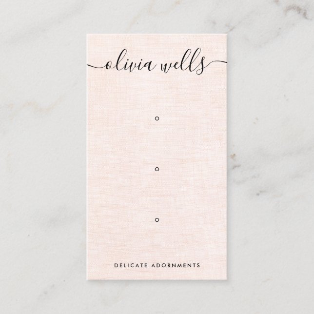  Three 3 Hole Pink Script  Earring Display Holder Business Card (Front)