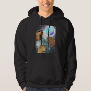 Three 3 Moon Capybaras Space Rodent Animal Parody  Hoodie