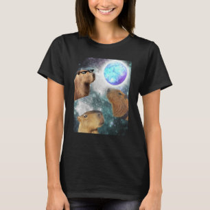 Three 3 Moon Capybaras Space Rodent Animal Parody T-Shirt