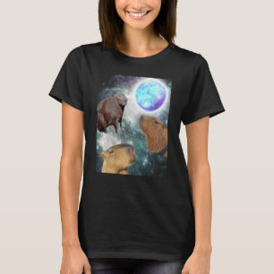 Three 3 Moon Capybaras Space Rodent Animal Parody  T-Shirt