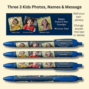 Three 3 Photos with Names & Message Blue on Blue Ink Pen
