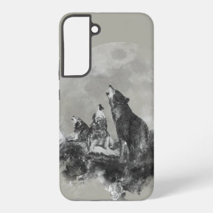 Three 3 Wolves Howling at the Moon Animal Art Samsung Galaxy Case