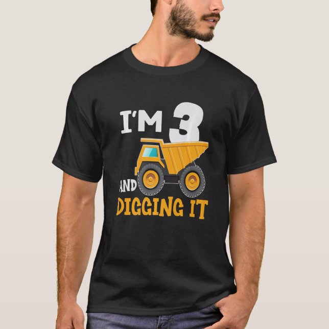 Three 3rd Birthday Boy Digger Boy Construction 3 Y T-Shirt (Front)