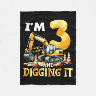 Three 3yr 3rd Birthday Construction Boy 3 Years Ol Fleece Blanket