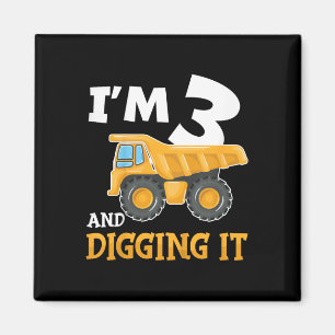 Three 3yr 3rd Birthday Construction Boy 3 Years Ol Magnet