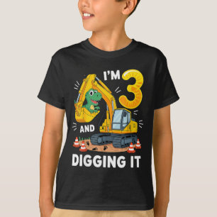 Three 3yr 3rd Birthday Construction Dinosaur Boy 3 T-Shirt