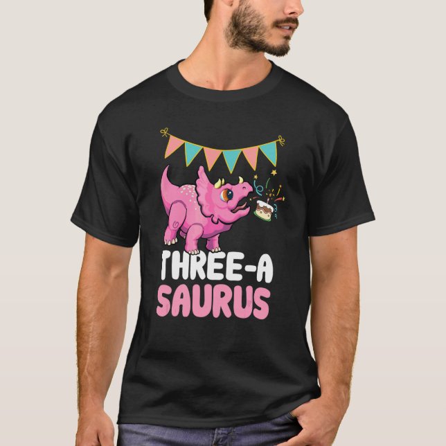 Three A Saurus Dinosaur  Cute Kiddo Triceratops T-Shirt (Front)