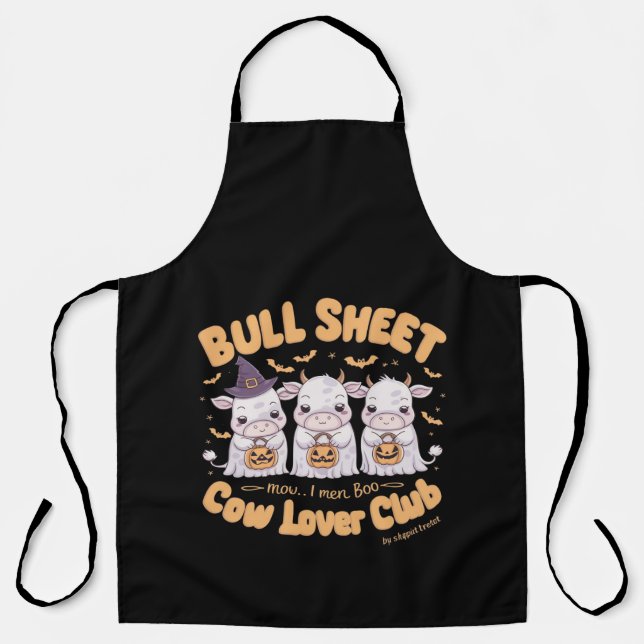 Three adorable ghost cows dressed up for Halloween Apron (Front)