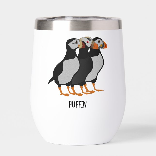 Three Adorable Puffin Standing Together Cartoon (Back)