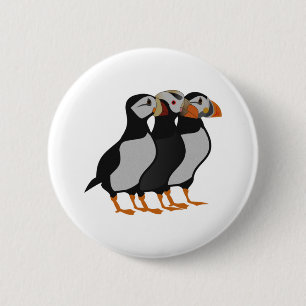 Three Adorable Puffin Standing Together Cartoon 6 Cm Round Badge