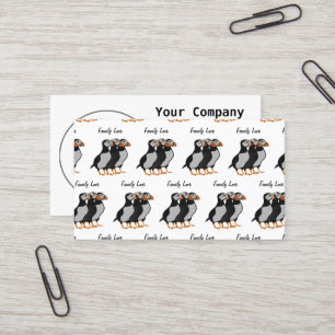 Three Adorable Puffin Standing Together Cartoon Business Card