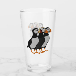 Three Adorable Puffin Standing Together Cartoon Glass