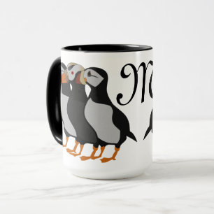 Three Adorable Puffin Standing Together Cartoon Mug