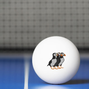 Three Adorable Puffin Standing Together Cartoon Ping Pong Ball
