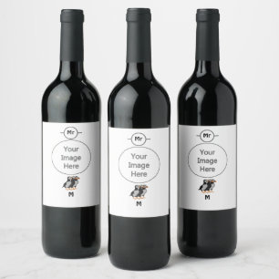 Three Adorable Puffin Standing Together Cartoon Wine Label