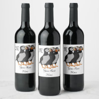 Three Adorable Puffin Standing Together Cartoon