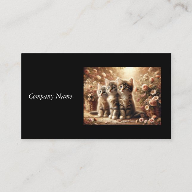 Three Adorable Tabby Kittens with Flowers Business Card (Front)