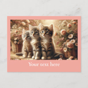 Three Adorable Tabby Kittens with Flowers Postcard