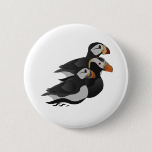 Three Adorably Friendly Puffins Swimming Cartoon 6 Cm Round Badge