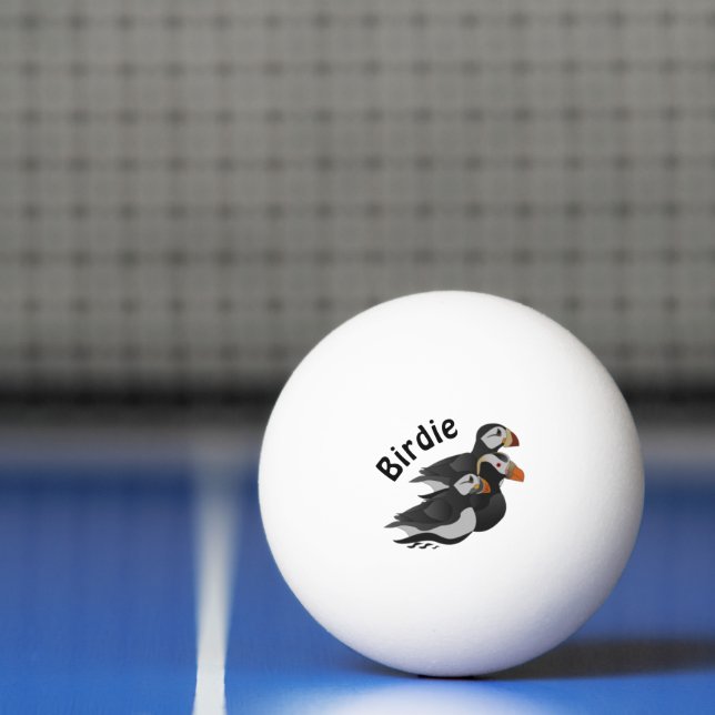 Three Adorably Friendly Puffins Swimming Cartoon Ping Pong Ball (Net)