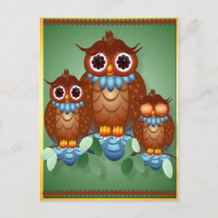 Three Alert Little Owls Postcard