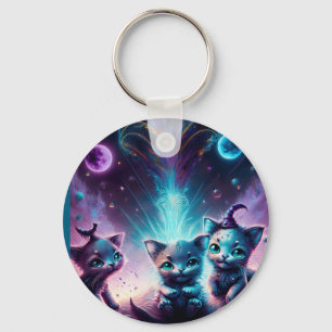 Three Alien Kittens In An Otherworldly Setting Key Ring