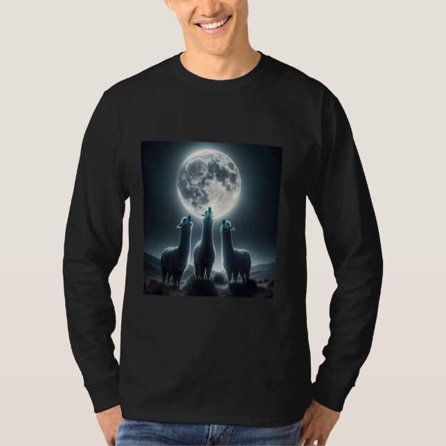 Three Alpacas Howling at the Moon Shirt Funny Lama (Front)