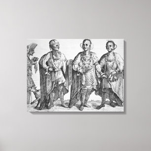 Three American Cherokee Chiefs, 1762 (engraving) Canvas Print