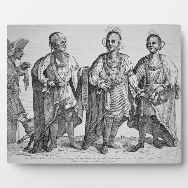 Three American Cherokee Chiefs, 1762 (engraving) Plaque (Front)