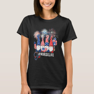 Three American Gnomes Nurses 4th Of July Nurse Lif T-Shirt