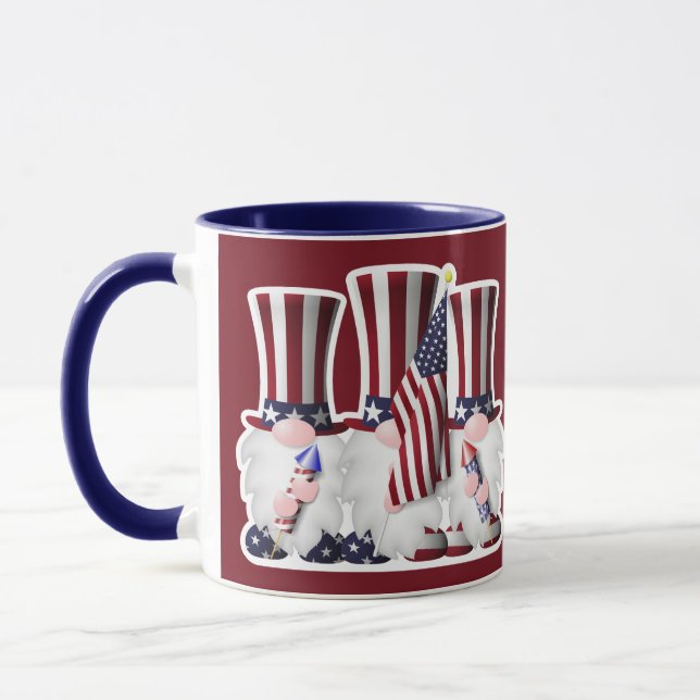 Three American Patriotic Gnomes Mug (Left)