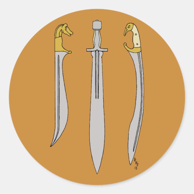 Three Ancient Greek Swords Classic Round Sticker (Front)