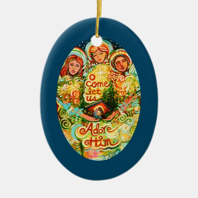 Three Angels, Adore Him Christmas ornament (Front)