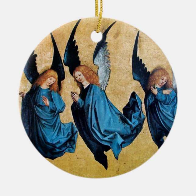 THREE ANGELS Blue Sapphire Ceramic Tree Decoration (Front)