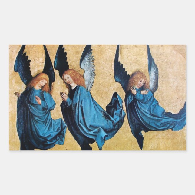 THREE ANGELS IN BLUE Christmas  Rectangular Sticker (Front)