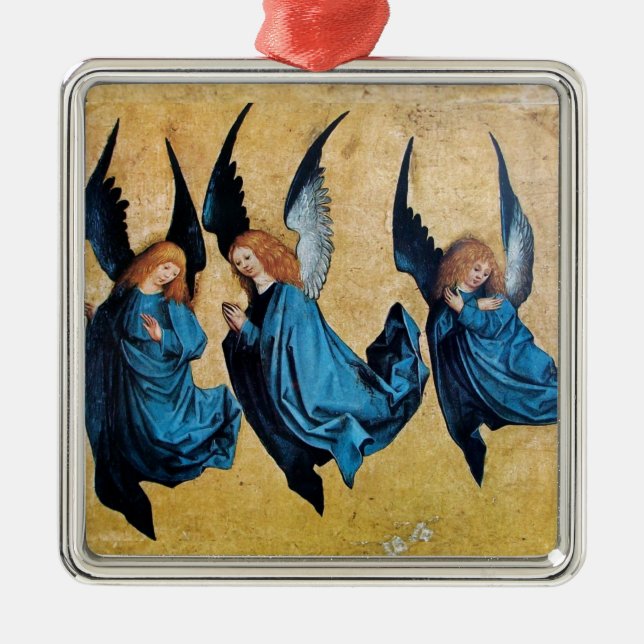 THREE ANGELS IN BLUE METAL TREE DECORATION (Front)