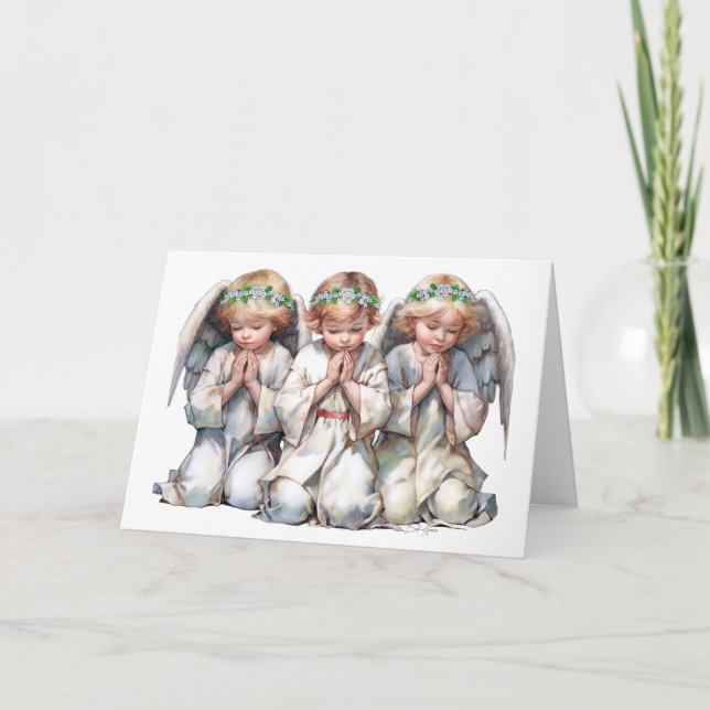 Three Angels In Prayer  Holiday Card (Front)