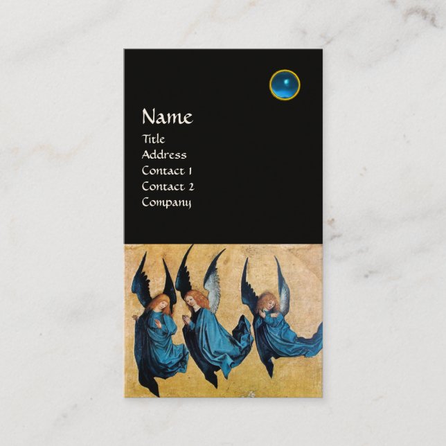 THREE ANGELS MONOGRAM, Blue Sapphire, black Business Card (Front)