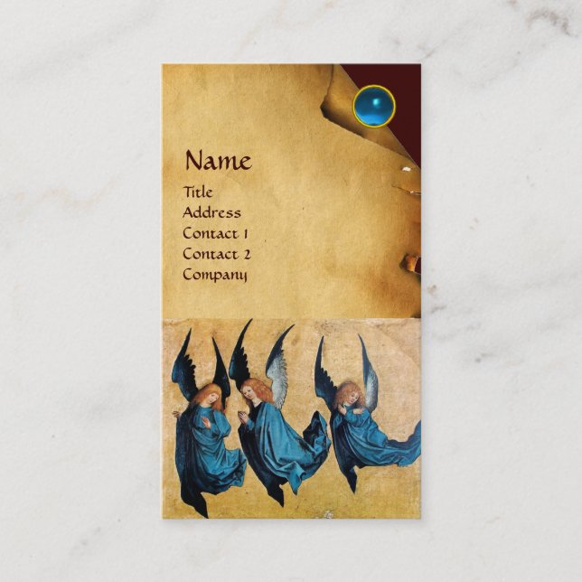 THREE ANGELS MONOGRAM,Parchment Blue Sapphire Business Card (Front)