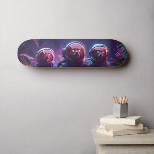 Three Astro-Lemurs in Space Helmets -Sci-Fi Animal Skateboard