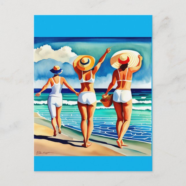Three at the Beach Holiday Postcard (Front)