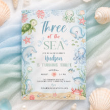 Three at the Sea Boy 3rd Birthday Invitation