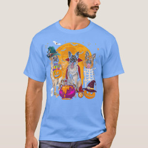 Three Australian Shepherd Dogs Witch Scary Mummy H T-Shirt