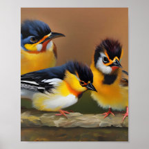 Three baby birds sitting on a branch