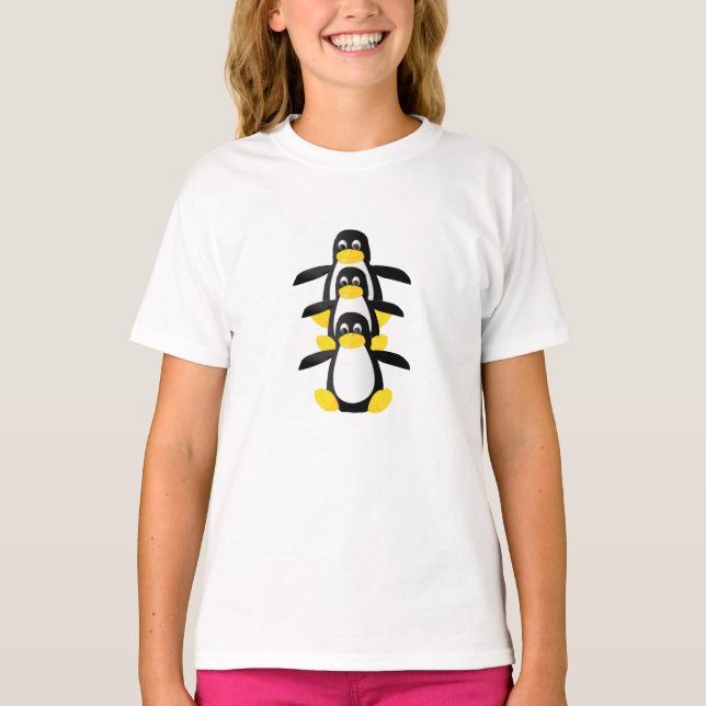 Three Baby Penguins In A Row T-Shirt (Front)