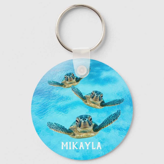 Three Baby Sea Turtles Swimming Key Ring (Front)