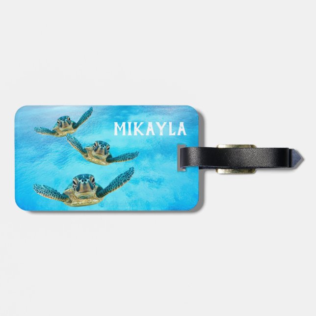 Three Baby Sea Turtles Swimming Luggage Tag (Back Horizontal)