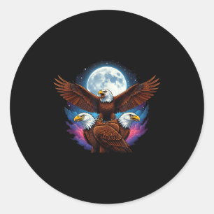 Three bald eagle moon meme funny bird lover classic round sticker