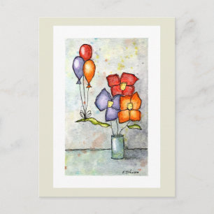 Three Balloon Flowers Watercolor Postcard