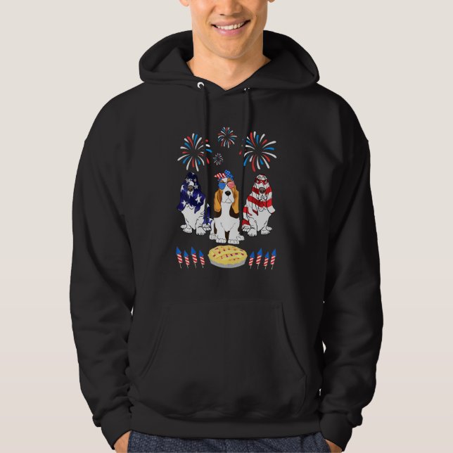 Three Basset Hound Dogs Dance Us Flag Firework Cak Hoodie (Front)